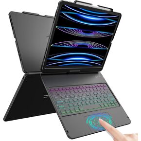 HOTLIFE Keyboard Case for iPad Air 13 inch 2024, Keyboard for iPad Pro 12.9" inch (4th Gen 2020/ 3th Gen 2018) - Touch Trackpad Case with Keyboard -360° Protective with Pencil Holder