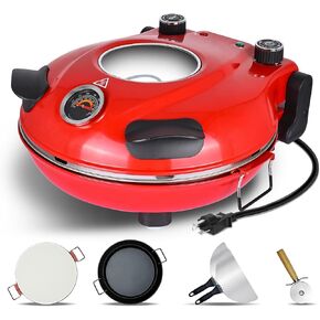 Upgrade Davivy 12" Electric Pizza Oven Indoor, Crispy Indoor Pizza Oven with Pizza Stone & Grill Pan, 2-in-1 Portable Indoor Pizza Oven Countertop Heats up to 800˚F, Pizza Cooker Countertop - Red