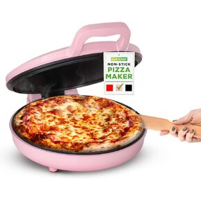 NutriChef Countertop Pizza Maker | 1500W Non-Stick Electric Pizza Cooker | Make 12" Personal Pizzas, Eggs, Toast & More | Cool-Touch Handles, Compact & Space-Saving | Temp Range 175-400°F | Pink