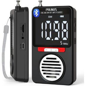 PRUNUS J-155 Pocket Radio AM FM, Shortwave Radios with Best Reception, Bluetooth, Large Screen,TF Card Play,Stereo Earphone Jack,Alarm Clock, Portable Rechargeable Digital Radio for Jogging,Walking