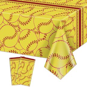 4 Pcs Softball Tablecloths, Disposable Softball Party Decorations Table Covers, Softball Pattern Table Cloth for Softball Thee Sports Event Birthday Party Supplies, 51x86 Inch