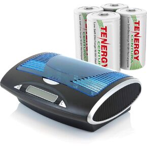 Tenergy Centura High Capacity Batteries D Size Rechargeable Batteries, Precharged 4 D Size Batteries, Ideal Household Electronics with Long Run Time