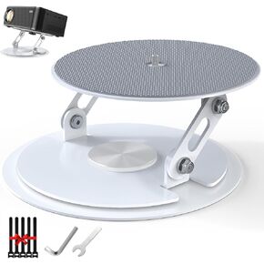 Desktop Projector Stand, Table Mount Adjustable Angle with 1/4" Screw, 360° Rotation PJ Holde Black Projector Tray for Home Office Studio with Cable Ties