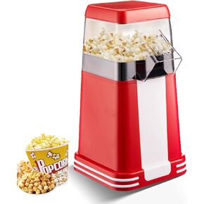 Hot Air Popcorn Popper, Popcorn Machine, 1200W, No Oil, Quick and Easy to Use, Make Delicious Popcorn in Minutes, Popcorn Maker Suitable for Parties & Family Events, Red