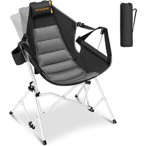 VIVOHOME Hammock Camping Chair, Portable Outdoor Swinging Rocking Chairs for Adults with Adjustable Pillow, Back and Height for Travelling, Backyard, Patio, Supports 400 lbs, 600D Breathable Mesh