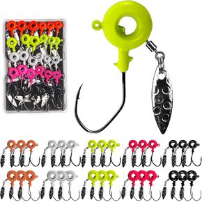 30 Pcs Crappie Jigs Heads Kit, Scent Holder Underspin Fishing Jig Heads Hooks Lures for Freshwater Saltwater, Swimbait Jigheads with Spinner Blade for Crappie Bass Trout Walleye 1/8oz, 1/16oz