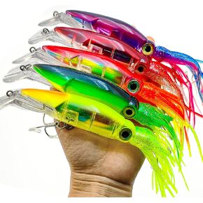 5pcs Saltwater Fishing Lures Squid Lure, Big Salt Water top Water Lures Squid Skirts Tail Octopus Ocean Jerkbait,Tuna,Salmon Deep Sea Fishing Saltwater (Squid)