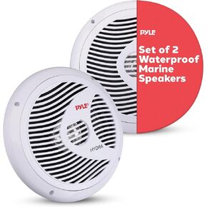 Pyle 8'' Marine Speakers - Waterproof Dual Cone, 180 Watt Full Range Stereo Sound, Universal OEM Replacement, Polypropylene Cone with Rubber Surround, ABS Basket, Includes Speaker Wire, White
