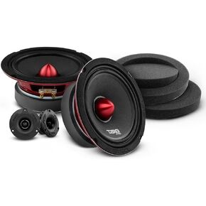 DS18 PRO-X6.4BMPK with DSFR6 Mid and High Complete Speaker/Tweeter Package with Pair of Car Foam Fast Rings - Door Speakers for Car of Truck Stereo Radio Sound System w Sound Enhancing Speaker Baffle