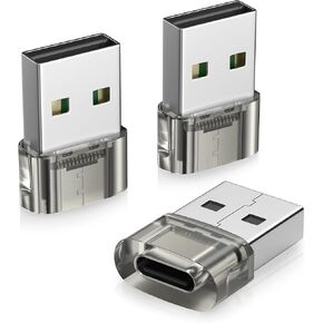 Basesailor USB to USB C Adapter for Carplay 3Pack,Transparent Type C Female to A Male Car Charger USBC Converter for Samsung S25 S24 A55 A54,iPhone 16 16e 15 Pro Max Plus,Not for iPad/Magsafe/HomePod