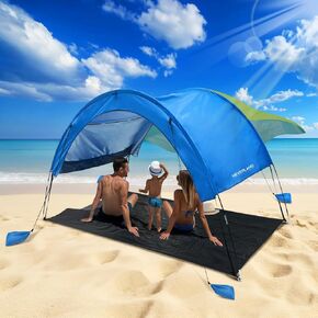 NEVERLAND Beach Sun Shade Canopy Shelter - Outdoor Beach Tent Canopy UPF50+ for 3-4 Persons, Easy Set Up with 4 Sandbags & Ground Mat for Beach, Camping, Picnics and Backyard