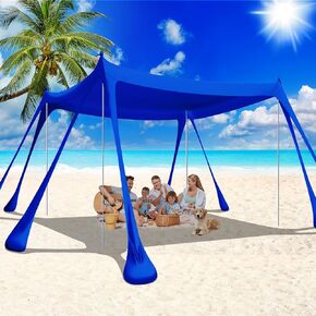 Beach Tent Canopy Pop Up Shade 10x10ft Sun Shelter Portable with UPF50+ UV Protection 8 Sandbags, 4 Aluminum Poles, 2 Sand Shovel, Ground Pegs Carrying Bag for Outdoor Camping Fishing Yard Picnics in Kuwait