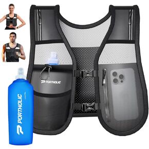 PORTHOLIC Running Vest for Women Men with 470ml/17oz Water Bottle |Adjustable Hydration Vest|Reflective |Lightweight |6 Pockets |Breathablefor Running Accessories for Hiking Running