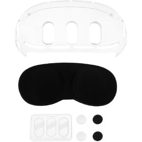 ECSiNG 1 Set VR Glasses Host Protective Case Replacement Part Transparent Case with Lens Cover Lens Tempered Glass Protector Joystick Caps Compatible with Meta Quest 3