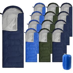 12 Pcs Camping Sleeping Bags Bulk 4 Seasons Warm Cold Weather for Homeless Waterproof Lightweight with Compression Bag Camping Gear Equipment for Adults Backpacking Hiking Travel