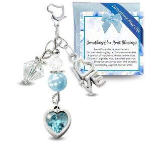 Something Blue Wedding Day Gift For Bride, Heart Charm Glass Caribbean Blue Rhinestone Handmade Pendant | Bonus Jewelry Travel Pouch Accessory Set Bridal Shower Idea From Mom Grandma | Gutsy Goodness