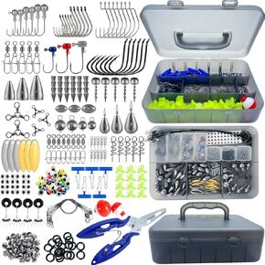 427Pcs Fishing Accessories Kit Tackle Box with Tackle Included Fishing Lures Kit Contains Pliers, Crankbait, Hooks, Weights & Accessories Fishing Gear Bait Lure for Bass Trout
