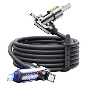 Magic John 240W 4 in 1 USB C Cable ، كابل USB 6.6 قدم مع ضوء التنفس ، شحن سريع ومزامنة كبل شحن السيليكون متعدد الشحن لجهاز iPad iPad Samsung المحمول الشحن متعدد الأجهزة ، الأسود