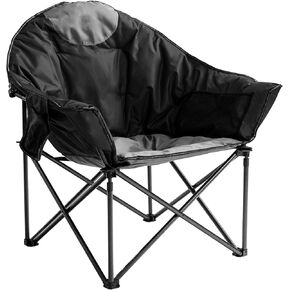 Oversized Camping Chair with Cup Holder & Carry Bag - 500lbs Heavy Duty Moon Saucer Chair for Outdoor, Lawn, Sports, Patio - Padded Folding Sofa Chair, Blue & Gray