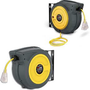 ReelWorks Extension Cord Reel Retractable 12AWG x 50' Foot 3C/SJTOW Glow Strip Cable and Lightup Triple Tap & Extension Cord Reel Retractable 14AWG x 50' Foot [Bundle deal]