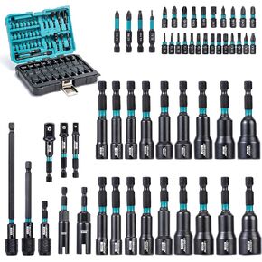 LIBRATON 54PCS Magnetic Nut Driver Set, Impact Drill Driver Bit 1/4", Metric & SAE Nut Driver for Impact Drill, Socket Adapters, Screwdriver Bits, Quick-Release Extension, Wing Nut Driver, Storage Box