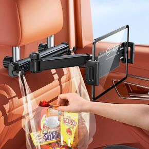 Extension Arm Tablet Holder for Car Headrest, Adjustable iPad Holder for Car Backseat Rear Facing for Kids Baby, Car Mount Fit for 4.7"-13" Cell Phone iPad Mini Air Pro 12.9 Switch Fire, Black