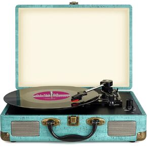 Vinyl Record Player 3-Speed Bluetooth Suitcase Portable Belt-Driven Record Player with Built-in Speakers RCA Line Out AUX in Headphone Jack Vintage Turntable,Pink