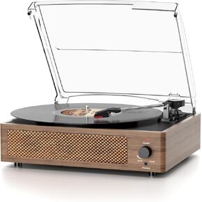 Record Player with Speakers Vintage Belt-Driven Turntable for Vinyl Records Bluetooth Turntable Support 3-Speed, Headphone, RCA Line, AUX-in for LP Players Home Decoration Wooden