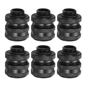 HARFINGTON 6pcs Water Cooling Adapter G1/4" Thread to 14mm OD Hard Tubing Compression Fitting Copper Extender Fitting with Tighten O-Ring for Computer PC Water Cooling System, Black