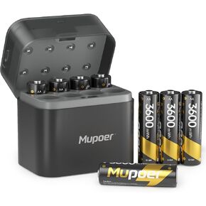 AA Battery Charger for Lithium Batterie & NiMH Battery,Rechargeable Battery Charger for Aa,Smart Aa Charger,Cargador de Pilas Recargables,Integrated Charging Storage Box Gray