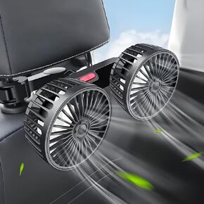 Car Fan,Dual Head USB Fan for Car Headrest and Rear Seat,3 Speed Strong Wind 360 ° Rotatable Car Fans That Blow Cold Air for Vehicles RV SUV Truck