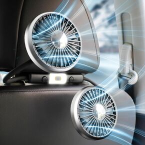 360 Hose Cooling Fan for Car Backseat Kids Baby Rear Facing, Portable USB Car Fan for Vehicle SUV RV Pickup Truck Headrest - Powerful 3-Speed LED Light