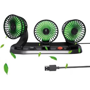 USB Car Fan - Portable 3-Head USB Desk Cooling Fan with 2 Wind Speed, 360° Rotation USB Powered for Car Dashboard Sedan SUV RV Boat Truck Cruise Home Office Use