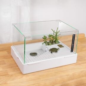 Scratch-Resistant Acrylic Turtle Tank (15.7×11.8×10 Inch) with Water Filter - Durable Reptile Habitat for Aquatic/Terrestrial Pets, Baby Turtles & Fish | Anti-Scratch Clear Terrarium Aquarium Combo