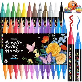 Dual Tip Acrylic Paint Markers, 48 Colors Paint Pens with Fine Tip and Brush Tip Pens, Acrylic Paint Pens for Paper, Pottery, Stones, Backpacks, Glass, Eggs, Fabrics, Plastics, handicrafts
