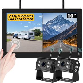 10 '' RV Wireless Backup Camera ، 2 HD 1080p IP69 كاميرات مقاومة للماء مع شاشة تعمل باللمس الكاملة 4 قنوات مراقبة الكاميرات ، IR Night Vision Camera for RV Truck Trailer 5th Wheels