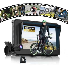 PARKVISION Bicycle Rear View Camera Recorder, 4.3'' 1080P Sunshade Monitor, 8000mAh Battery,Loop Recording, 64GB TF Card, Bike Front/Backup Cam for Mountain Ebike Road Bike