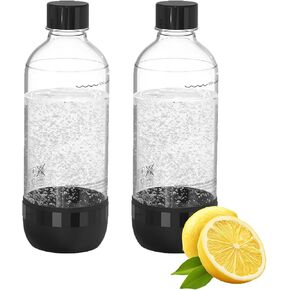 Soda Maker Bottles, BPA-Free Reusable Soda Bottles (2-Pack), 1L Leakproof Carbonated Water Bottles with Secure Seal, Compatible with Most Soda Makers Black