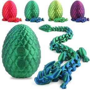 STONESTAR 3D Printed Dragon Fidget Toys, 12" Full Articulated Dragon in Mystery Egg, Home Office Decor Executive Desk Toys Xmas/Easter Gift for Dragon Lovers (Laser Yellow/Green)