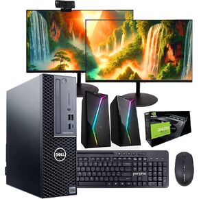 Dell Precision Workstation PC | NVIDIA P620 GPU - Editing & Design | Windows 11 Pro | Intel i5-9500 | 32GB RAM 500 NVME + 1TB SSD | 24" New Dual LCDs | RGB Speakers + Webcam | WiFi 6 + BT (Renewed)