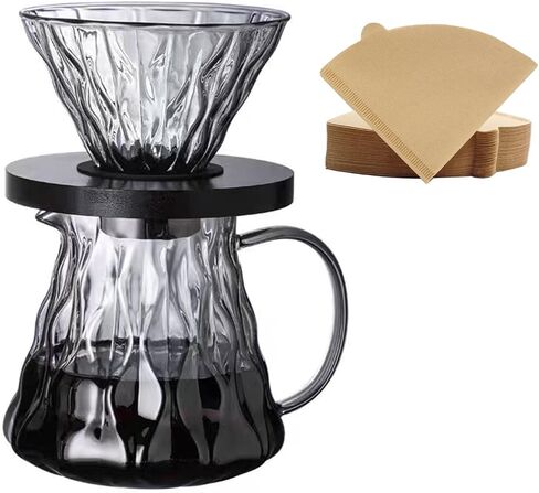 Pour Over Coffee Maker Set, 600 ml Borosilicate Glass Coffee Pot with 50 pcs V60 Paper Filter, 1-3 Cup Pour Over Coffee Dripper for Home, Café Restaurant (Clear) in Saudi Arabia