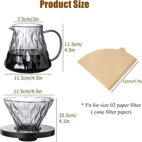 Pour Over Coffee Maker Set, 600 ml Borosilicate Glass Coffee Pot with 50 pcs V60 Paper Filter, 1-3 Cup Pour Over Coffee Dripper for Home, Café Restaurant (Clear) in Saudi Arabia
