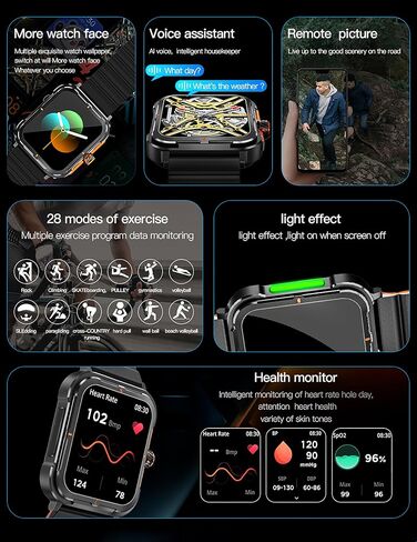 Military Smart Watch for Men(Answer/Dial Calls),1.57''HD DIY Screen Smart Watch,100 Sports Modes, IP68 Waterproof Fitness Watch with Heart Rate/SpO2/Blood Pressure for Android and iOS in Kuwait