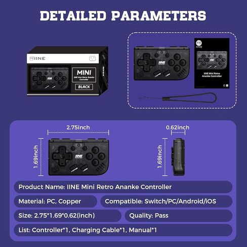 IINE Mini Retro Wireless Controller, Micro Remote Controller for Switch/OLED, PC, Android and IOS, Keychain Pocket-sized Controller with Turbo Function (Black) in Saudi Arabia