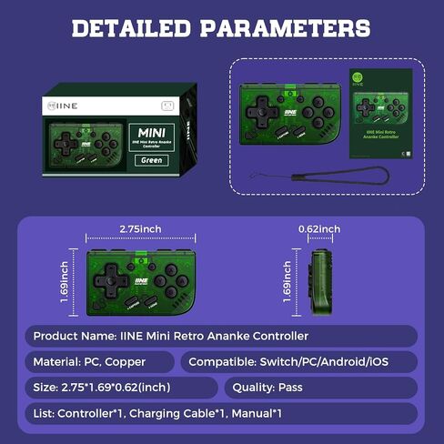 IINE Mini Retro Wireless Controller, Micro Remote Controller for Switch/OLED, PC, Android and IOS, Keychain Pocket-sized Controller with Turbo Function (Black) in Kuwait