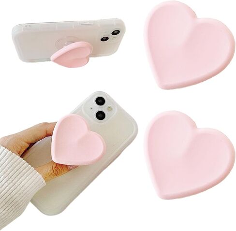2PCS Heart-Shaped Silicone Mobile Phone Grip Stand,Vilbocr Collapsible Cellphone Finger Grip Holder for Smartphone Tablet Cell Phone Accessory (Pink) in Saudi Arabia