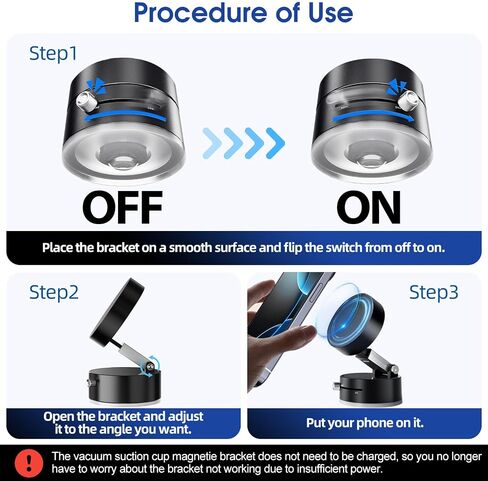 Vacuum Suction Magnetic Phone Holder, Upgrade Magnetic Suction Phone Mount Foldable & Retractable Vacuum Magnetic Phone Stand Double-Sided Magnetic Car Phone Holder for All Phones Car/Mirror/Gym-Black in Saudi Arabia