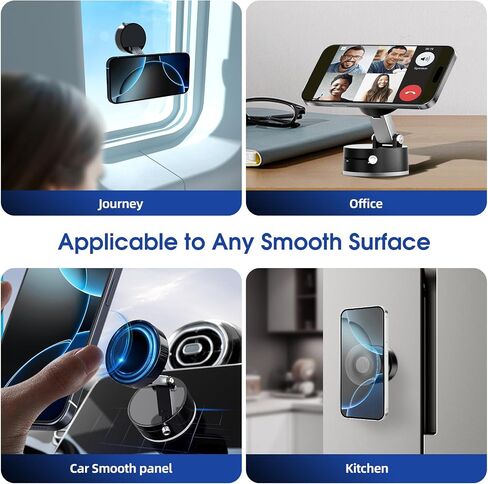 Vacuum Suction Magnetic Phone Holder, Upgrade Magnetic Suction Phone Mount Foldable & Retractable Vacuum Magnetic Phone Stand Double-Sided Magnetic Car Phone Holder for All Phones Car/Mirror/Gym-Black in Saudi Arabia