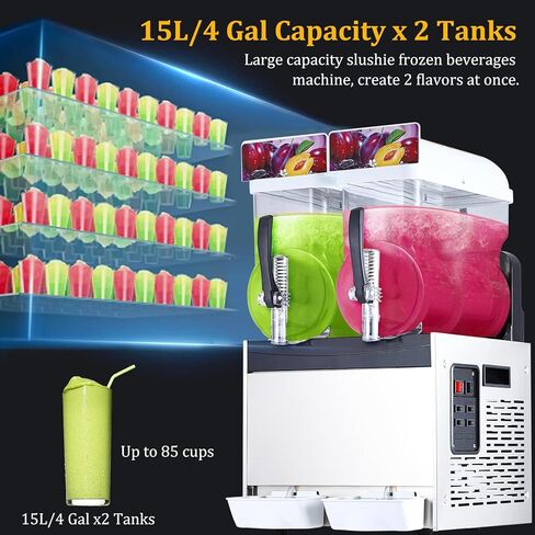 30L/8 Gal Commercial Slushy Machine, Frozen Drink Margarita Machine Smoothie Slushie Maker, Self-Cleaning, 700W Stainless Steel Slushy Machine for Homes, Coffee Shops, Restaurants, White in Saudi Arabia