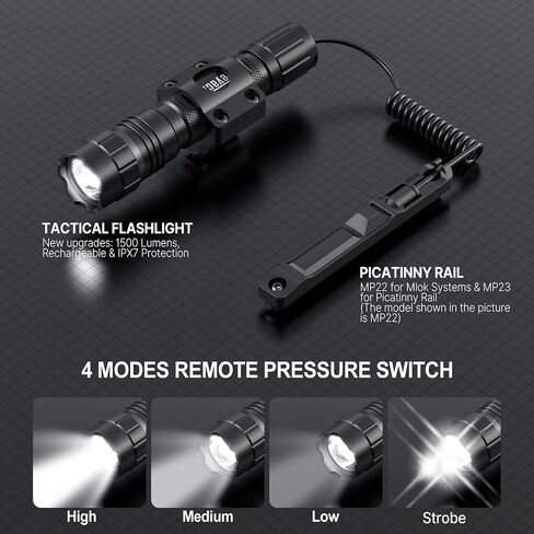 Feyachi Rechargeable Tactical Flashlight 1500 Lumen, with Strobe, USB-C Charging, IPX7 Waterproof, Includes Pressure Switch & M-Lock Mounts in Saudi Arabia